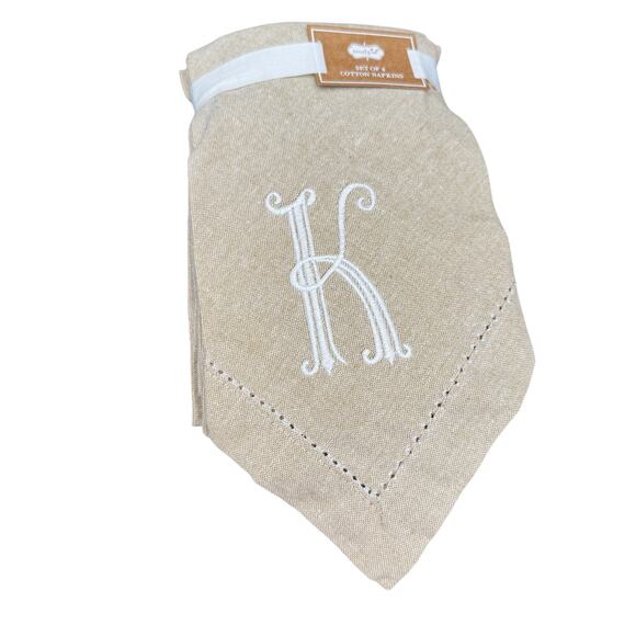 Linen K Napkins by Mud Pie set of 4 "K" Monogram NIB - Picture 2 of 6